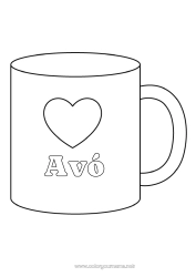 Página de desenho infantil Coração Eu te amo Caneca Babá Bebida Desenhos para colorir fáceis