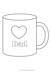Free colouring Heart I love you. Mug Nanny Drink Easy colouring pages