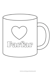 Färgläggningssida för barn Hjärta Jag älskar dig. Mugg Barnvakt Dryck Lätta målarbilder