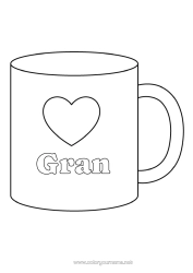 Free colouring Heart I love you. Mug Nanny Drink Easy colouring pages
