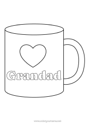 Free colouring Heart I love you. Mug Nanny Drink Easy colouring pages