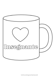 Pagina da colorare per bambini Cuore Ti amo Tazza Tata Bevanda Disegni da colorare facili