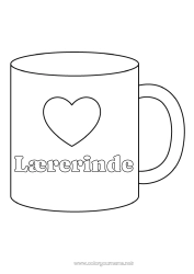 Farvelægningssiden for børn Hjerte Jeg elsker dig. Kop Barnepige Drik Nem farvelægning