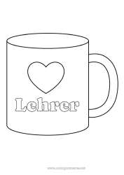 Kinder-Malvorlage Herz Ich liebe dich Tasse Kindermädchen Getränk Einfache Ausmalbilder
