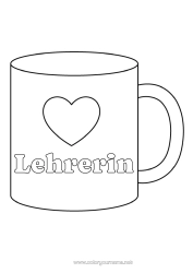 Kostenlose Malvorlage Herz Ich liebe dich Tasse Kindermädchen Getränk Einfache Ausmalbilder