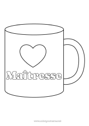 Coloriage enfant Coeur Je t'aime Tasse Nounou Boisson Coloriages faciles
