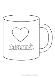 Niño página para colorear Corazón Te amo Taza Niñera Bebidas Dibujos fáciles para colorear