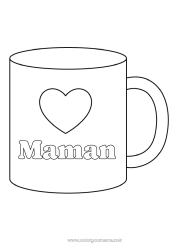 Coloriage enfant Coeur Je t'aime Tasse Nounou Boisson Coloriages faciles