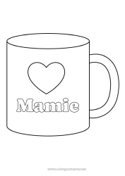 Coloriage enfant Coeur Je t'aime Tasse Nounou Boisson Coloriages faciles