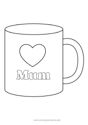 Free colouring Heart I love you. Mug Nanny Drink Easy colouring pages