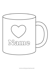 Colouring to customise Heart I Love You. Mug Nanny Drink Easy Colouring Pages