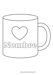 Niño página para colorear Corazón Te amo Taza Niñera Bebidas Dibujos fáciles para colorear