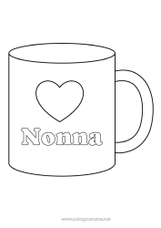 Pagina da colorare per bambini Cuore Ti amo Tazza Tata Bevanda Disegni da colorare facili