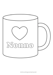 Pagina da colorare per bambini Cuore Ti amo Tazza Tata Bevanda Disegni da colorare facili