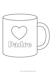 Niño página para colorear Corazón Te amo Taza Niñera Bebidas Dibujos fáciles para colorear