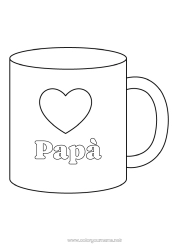 Pagina da colorare per bambini Cuore Ti amo Tazza Tata Bevanda Disegni da colorare facili