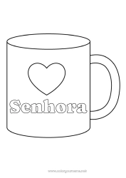 Página de desenho infantil Coração Eu te amo Caneca Babá Bebida Desenhos para colorir fáceis