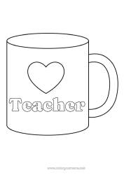 Free colouring Heart I love you. Mug Nanny Drink Easy colouring pages