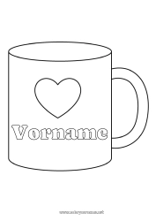 Malvorlage anpassen Herz Ich liebe dich Tasse Kindermädchen Getränk Einfache Ausmalbilder