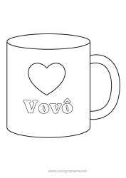 Página de desenho infantil Coração Eu te amo Caneca Babá Bebida Desenhos para colorir fáceis