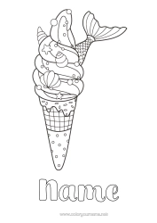 Free colouring Siren Treats, sweets Ice cream Shellfish Marine or aquatic animals