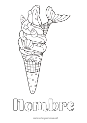 Colorear para personalizar Sirena Golosinas Helado Conchas marinas Animales marinos o acuáticos