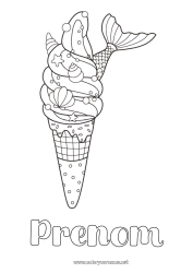 Coloriage gratuit Sirène Gourmandises, sucreries Glace Coquillages Animaux marins ou aquatique