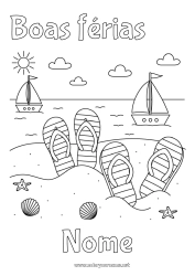 Desenho para personalizar Férias Praia Barco Conchas Chinelo Animais marinhos ou aquáticos Veículos marítimos