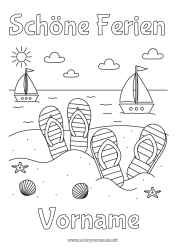 Kostenlose Zeichnung Urlaub Strand Boot Muscheln Flip-Flop Meeres- oder Wasserlebewesen Seefahrzeuge