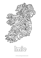 Kolorowanka za darmo Irlandia Zentangle Mapa krajów