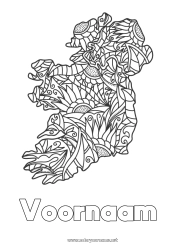 Gratis kleurplaat Ierland Zentangle Wereldkaart