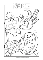 Coloring to customize Sweets Kawaii Chocolate Donuts Treats Biscuits Marshmallows Pretzel