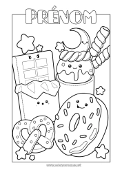 Coloriage à personnaliser Bonbons Kawaii Chocolat Donuts Gourmandises, sucreries Biscuits Chamallows, guimauves Bretzel