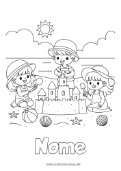 Disegno gratuito Spiaggia Bambino Conchiglie Animali marini o acquatici Castello di sabbia Palla da spiaggia Giochi e giocattoli