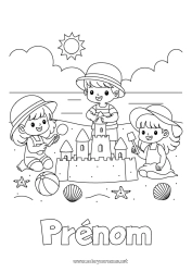 Coloriage à personnaliser Plage Enfant Coquillages Animaux marins ou aquatique Château de sable Ballon de plage Jeux et jouets