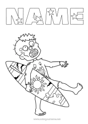 Free colouring Surfing Water sports Zombie