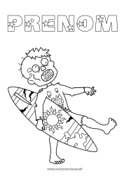 Coloriage gratuit Surf Sports nautiques Zombie