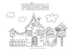 Coloriage gratuit Printemps Gnome Maison Oiseaux et mammifères volants Nichoir à Oiseaux