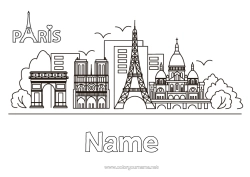 Free colouring France Eiffel Tower Arc de Triomphe Paris Monument City of the world Skyline