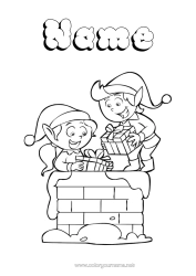 Free colouring Gifts Christmas Elves Christmas Chimney Elf colouring pages