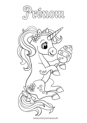 Coloriage gratuit Kawaii Licorne Animal Gourmandises, sucreries Glace Dragons, licornes et animaux fantastiques