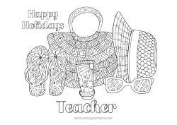 Child coloring page Holidays Summer Hat Nanny Flip flops Glasses Sunglasses