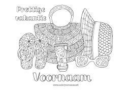 Gratis kleurplaat Vakantie Zomer Hoed Oppas Slippers Bril Zonnebril