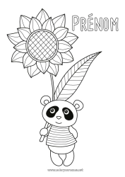 Coloriage gratuit Mignon Fleurs Kawaii Animal Panda Tournesol Autres animaux du monde