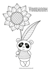 Kleurplaat aanpassen Schattig Bloemen Kawaii Dier Panda Zonnebloem Andere dieren van de wereld