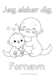 Farvelægningssiden tilpasning Hjerte Kawaii Jeg elsker dig. Dyr 