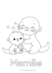 Página de desenho infantil Coração Kawaii Eu te amo Animal Mensagem de 