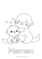 Coloriage enfant Coeur Kawaii Je t'aime Animal 