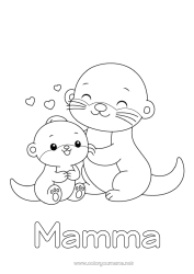 Pagina da colorare per bambini Cuore Kawaii Ti amo Animale 