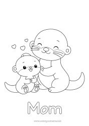Child coloring page Heart Kawaii I love you Animal 